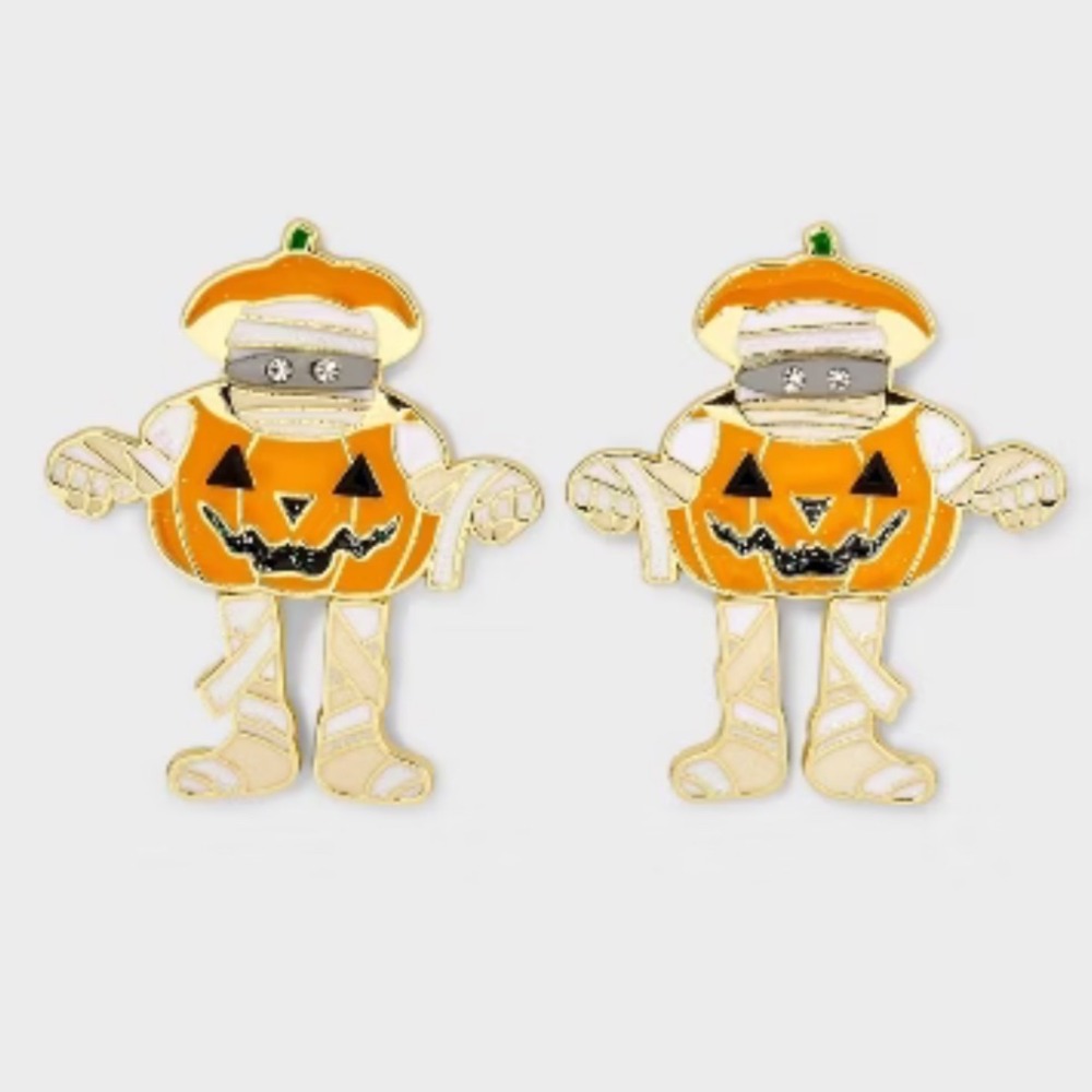 Sugarfix Baublebar Pumpkin Mummy Halloween Earrings‎ Gold Tone Studs NEW